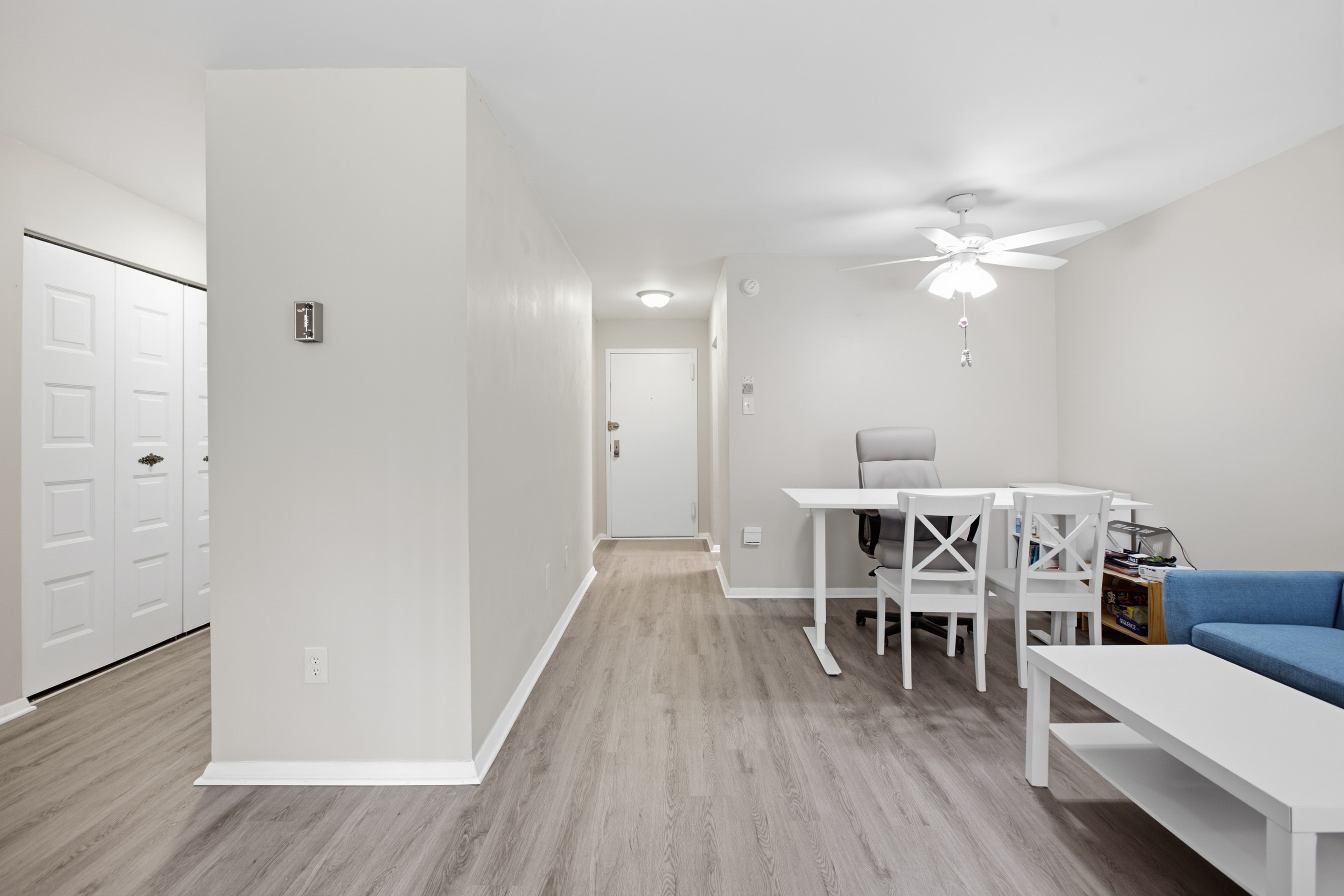 Open-concept living, dining, and work space